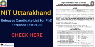 NIT Uttarakhand Releases Candidate List for PhD Entrance Test 2026 @nituk.ac.in, Exam on December 4